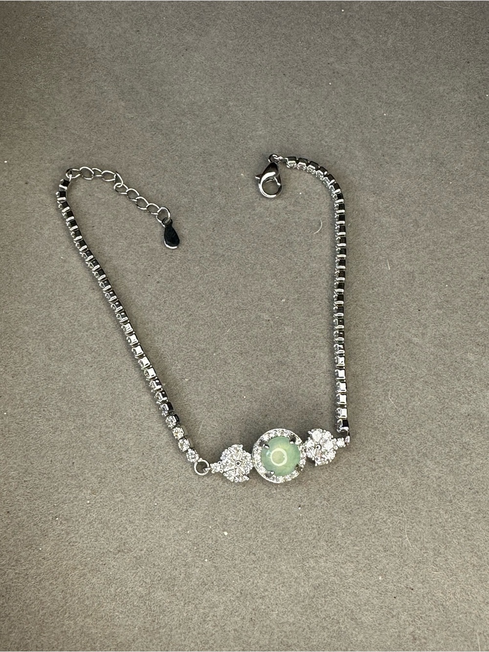 Natural A Ice Jadeite silver diamond bracelet